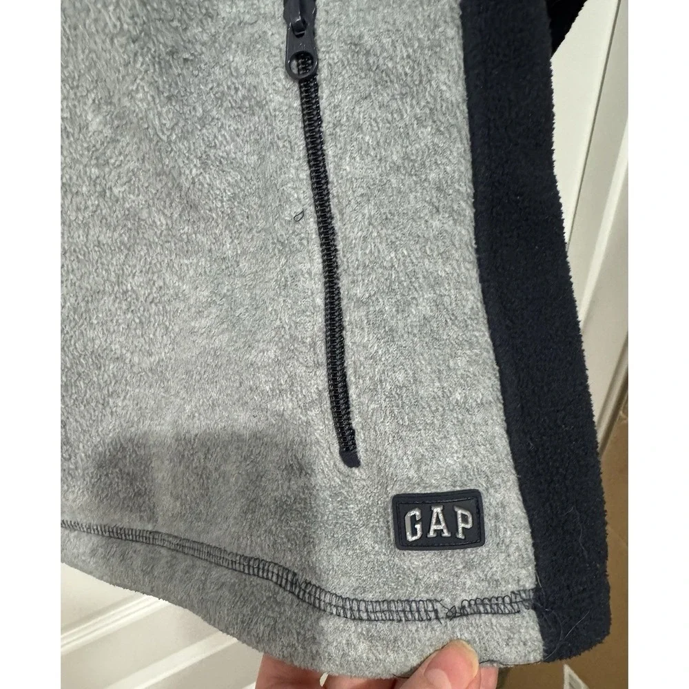 GAP Boys Fleece Jacket Pullover 1/4 Zip Gray Navy Long Sleeve Medium 7 8 Preppy